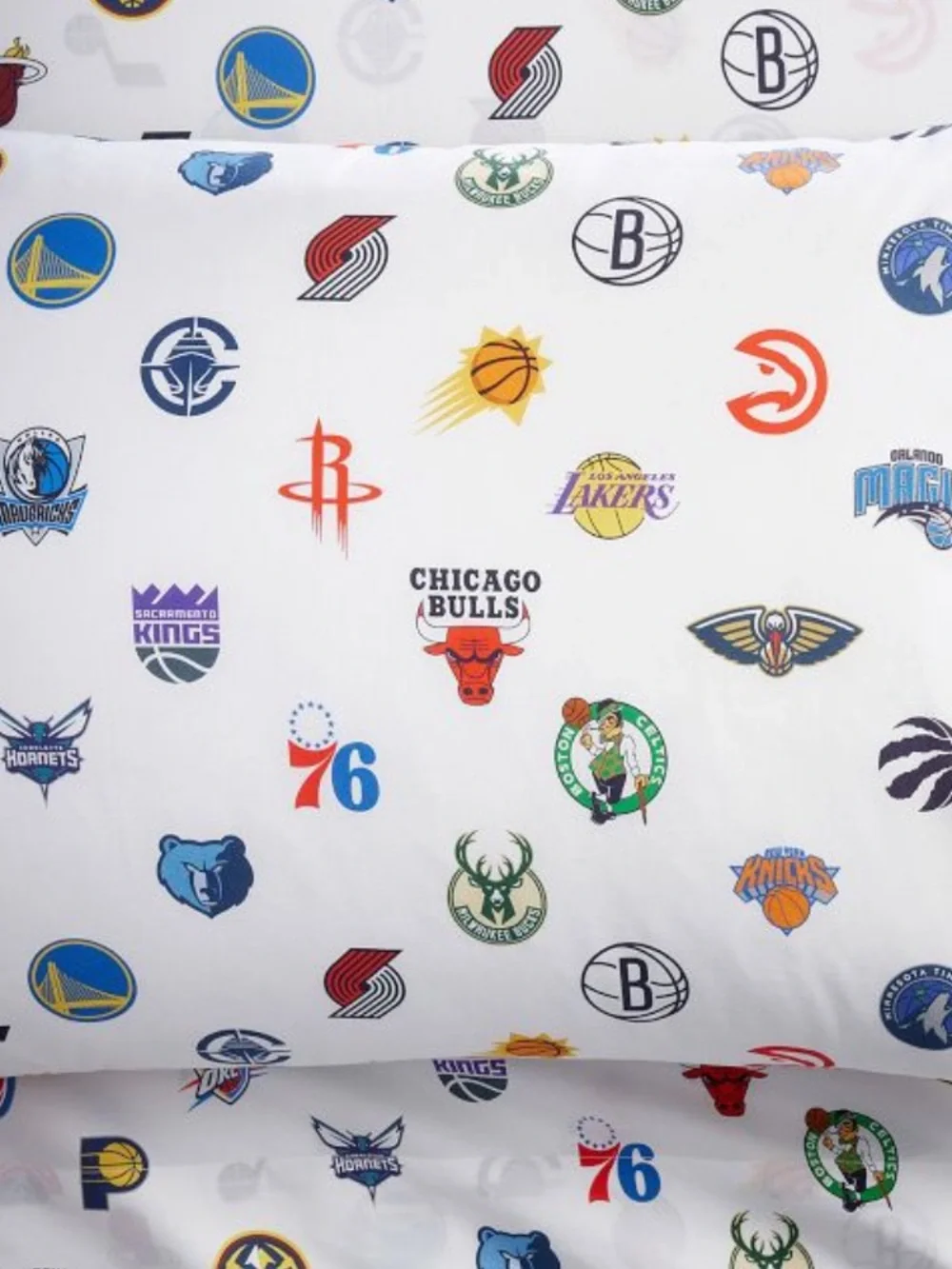 Pottery Barn Teen White NBA All Teams Sheet Set with Multi-Color Logos